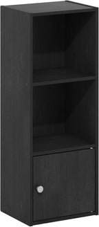 Furinno LUDER Book Shelf, 3-Tier Modern Bookshelf, Bookcase with 1 Door Storage Cabinet, 9.3 x 12 x 31.5, for Organization and Storage, for Living Room, Bedroom, Home Office, Blackwood