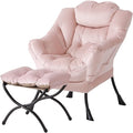 Welnow Lazy Chair with Ottoman, Modern Accent Chair with Armrests and a Side Pocket, Leisure Sofa Armchair, Reading Armchair with Footrest for Small Space, Pink