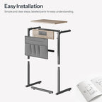 HOOBRO C Shaped End Table with Charging Station, 28" Tall Couch Table for Couch and Recliner for Small Spaces, Slide Under Sofa Table TV Tray with Storage Bag for Living Room, Greige BG70USF01