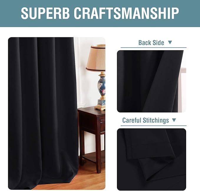 H.VERSAILTEX Blackout Curtain for Living Room Thermal Insulated Window Treatment Curtain Extra Long 108 inch Length Energy Saving Solid Grommet Top Blackout Drape, One Panel, Jet Black, 52"W x 108"L