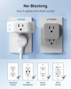 TROND Outlet Extender with 360 Rotating Plug, Outlet Adapter with 3 Grounded Sockets, 3 Way Angled Multi Plug Expander, Cruise Essentials, Easy to Pack for Travel Bathroom Kitchen, White