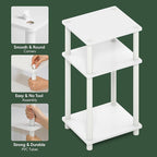 Furinno Turn-N-Tube Side Table, 3-Tier End Table with Open Shelf, Toolless Assembly Night Stand, Bedside Table, for Living Room, Bedroom, White