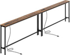 SUPERJARE 110.2 Inch Sofa Table with Power Outlets and USB-C Ports, 5.9 Inch Narrow Console Tables, Entryway Hallway Couch Tables with Storage, Behind Sofa, Small Spaces, Living Room, Rusitc Brown