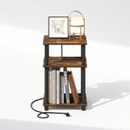 Furinno JUST Night Stand, 3-Tier Turn-N-Tube Nightstand with Charging Station, Bedside Table, End Table, Side Table with USB and Type-C Charging Port, for Bedroom, Closet, Dorm, Amber Pine