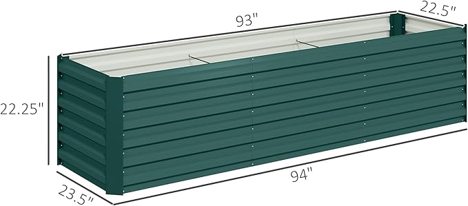 Outsunny 8 x 2 x 2ft Galvanized Raised Garden Bed Kit, Outdoor Metal Elevated Planter Box with Safety Edging, Large Raised Bed for Growing Flowers, Herbs and Vegetables, Green