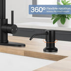 DJS Kitchen Faucets with Soap Dispenser High Arc Single Handle 1 or 3 Holes Spring Kitchen Sink Faucet with Deck Plate for Farmhouse RV Vessel Basin Matte Black