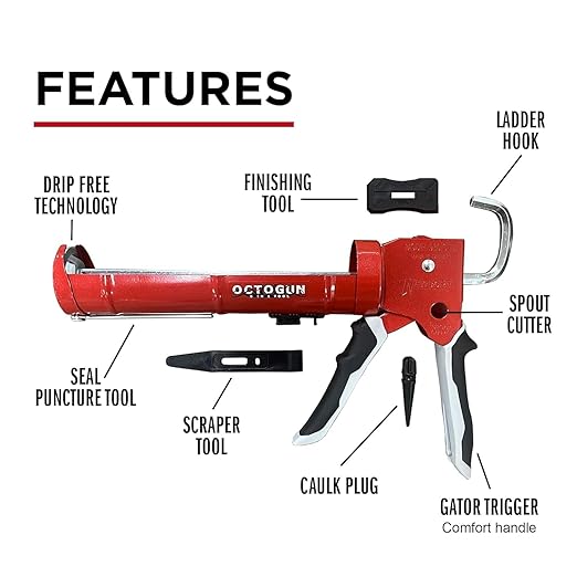 Newborn Octogun Complete Caulking Bundle | Pro Drip-Free Caulk Gun, Universal Silicone Sealant, 8-Piece Smoothing Tool Kit, and Caulk Removal Set | All-in-One Home Repair & Sealing Pack