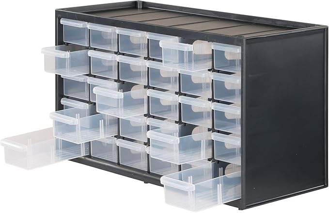 CRAFTSMAN Storage Organizer, 30 Small Drawer Modular Storage System, Easily Stackable, Plastic, Black, White (CMST40730)