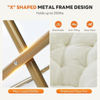Sweetcrispy Cozy Saucer Chairs Faux Fur Living Room Reading Lounge Furniture Folding Comfy with Soft Thick Padded Seat Metal Frame Modern Style for Bedroom Home Adults, X-Large, White