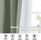 H.VERSAILTEX Linen Curtains 100% Blackout Curtains for Bedroom 96 inch Long Full Light Blocking Nature Linen Blended Window Curtains for Living Room Nickel Grommet (2 Panels, Heathered Dried Sage)