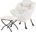 Tiita Lazy Chair with Ottoman, Beige Modern Large Accent Chair, Comfy Leisure Sofa Armchair with Ottoman, Reading Chair with Footrest for Bedroom, Living Room, Dorm Rooms, Beige