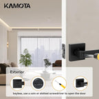 KAMOTA Privacy Door Levers, 2 Pack Matte Black Door Handles Bed and Bath Door Locks Interior Keyless Locksets, Left and Right Hand Reversible