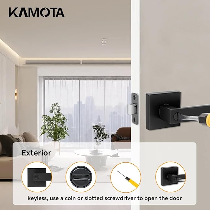 KAMOTA Privacy Door Levers, 5 Pack Matte Black Door Handles Bed and Bath Door Locks Interior Keyless Locksets, Left and Right Hand Reversible