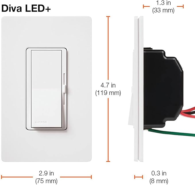 Lutron Diva LED+ Dimmer Switch for Dimmable LED, Halogen and Incandescent Bulbs, 150W/Single-Pole or 3-Way, DVCL-153P-AL, Almond (Pack of 2)