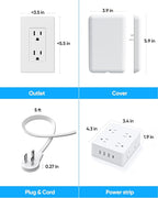 Flat Extension Cord with Outlet Cover, Olcorife Flat Plug Power Strip with 8 Outlets and 4 USB Ports, 2000 Joules Surge Protector, 3 FT Cord Hidden Outlet Extender for Tight Spaces