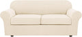 H.VERSAILTEX 3 Piece Stretch Sofa Covers for 2 Cushion Sofa Couch Covers for Living Room Furniture(Base Cover Plus 2 Seat Cushion Covers) Thicker Jacquard Fabric (Large Sofa, Cream)