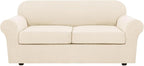 H.VERSAILTEX 3 Piece Stretch Sofa Covers for 2 Cushion Sofa Couch Covers for Living Room Furniture(Base Cover Plus 2 Seat Cushion Covers) Thicker Jacquard Fabric (Large Sofa, Cream)