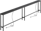 SUPERJARE 102 Inch Sofa Table with 2 Power Outlets and USB-C Ports, 5.9 Inch Narrow Console Table with Storage, Extra-Long Entryway Hallway Couch Table Behind Sofa, Small Spaces, Living Room, Black