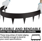 Worth Garden 10-Pack Galvanized Steel Landscape Lawn Edging - 4.5in H Black Powder Coated Bendable Metal Strips - Hammer-in Edging Border w/ 11 Clips - Yard Pathway Divider (33Ft Total)