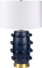 Henn&Hart 25.5'' Modern 1-Light Ceramic Table Lamp with Spherical Orbs on Lamp Body with White Fabric Drum Shade for Living Room, Bedroom, or Office, Matte Navy