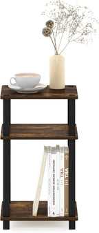 Furinno JUST Side Table, 3-Tier Open Shelf End Table, Toolless Assembly Night Stand, Bedside Table with Square Tube, for Living Room, Bedroom, Amber Pine