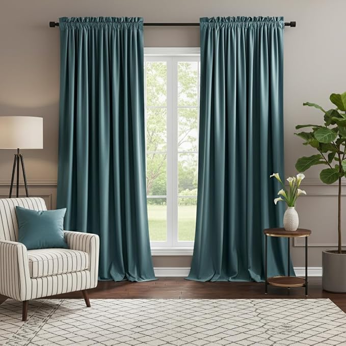 NICETOWN Greyish Blue Velvet Curtains (2 Panels, 52-inch Wide x 108-inch Long), Luxury and Soft Thermal Insulated Velvet Curtains for Film, Extra Long Window Curtains for Large Door Windows