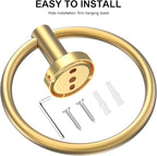 SetSail Towel Holder for Bathroom Wall Screw-in Gold Towel Ring Stainless Steel Hand Towel Holder Heavy Duty Towel Hanger for Bath, Kitchen Drill Hole, 3 Packs