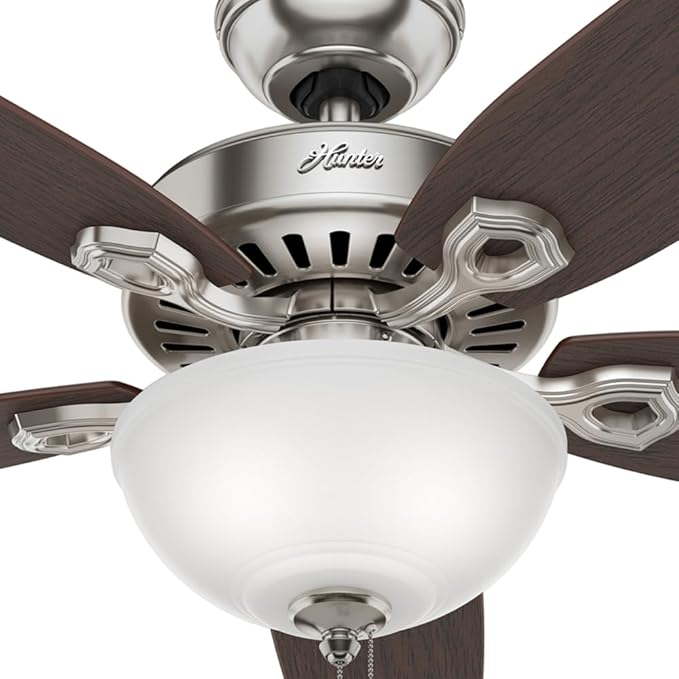 Hunter 52 inch Indoor Ceiling Fan with LED Light - Ceiling Fan with Pull Chain, For Bedroom or Living Room, Standard Mount, No Remote, 5 Blades, Includes Bulbs - Builder Deluxe 53090, Brushed Nickel