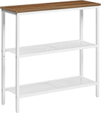 HOOBRO 29.5" Narrow Console Table, 3 Tier Entryway Table with Shelves, Thin Sofa Table, Behind Couch Table, Display Side Table, for Hallway, Entrance, Living Room, Walnut and White WH73XG01