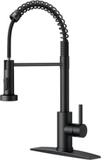 FORIOUS Black Kitchen Faucet with Pull Down Sprayer, Stainless Steel Commercial Single Handle Classic Spring Pull Out Kitchen Sink Faucet for Pot Filler, Farmhouse Camper Bar Laundry Room