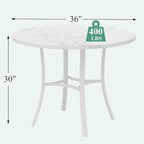 VECELO 36" Round Dining Table for 4, Faux Marble Dinette with Metal Frame for Kitchen, Apartment, Home, Space-Saving, Off White