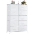 Dresser for Bedroom with 10 Drawers, Anti-Tip Tall Fabric Chests Storage Organizer Tower Furniture with Wooden Top Metal Frame for Clothes, Closet, Living Room, Hallway, Entryway