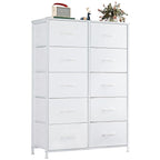 Dresser for Bedroom with 10 Drawers, Anti-Tip Tall Fabric Chests Storage Organizer Tower Furniture with Wooden Top Metal Frame for Clothes, Closet, Living Room, Hallway, Entryway