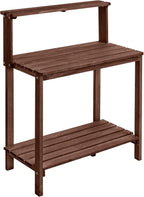 VEVOR Potting Bench Table, Outdoor Gardening Workstation with 36 x 20 in Wood Tabletop, Garden Planting Work Station with Storage Shelves, Hook for Outside Patio, Backyard, Brown