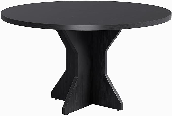 Garvee Round Dining Table for 4-6 People - 47" Circle Kitchen Dinner Table with Sturdy Pedestal Base, Small Spaces Dinning Room Furniture for Living Room, Kitchen, Apartment, Black