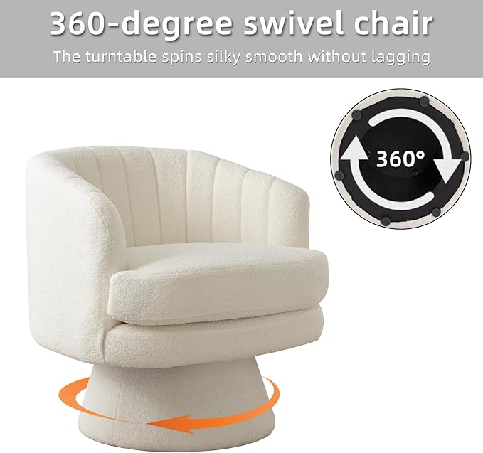 CANMOV Swivel Accent Chair with Armrest, Modern 360 Degree Swivel Barrel Chair with Curve Back and Soft Cushion,Comfy Round Sherpa Teddy Armchair Single Sofa for Living Room,Bedroom,Waiting Room,Beige