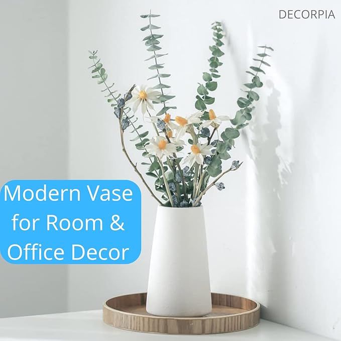 Premium Quality White Ceramic Vase | Modern Farmhouse bohemian Pampas Grass Flowers Bouquet for Home Décor, Desk Aesthetic Room Decor, White