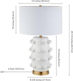 Henn&Hart 25.5'' Modern 1-Light Ceramic Table Lamp with Spherical Orbs on Lamp Body with White Fabric Drum Shade for Living Room, Bedroom, or Office, Matte White