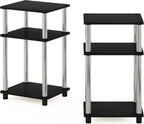 Furinno JUST Side Table Set of 2, 3-Tier Modern End Tables, Open Shelves Night Stand, Nightstand, Toolless Assembly, for Living Room, Bedroom, Americano/Stainless Steel