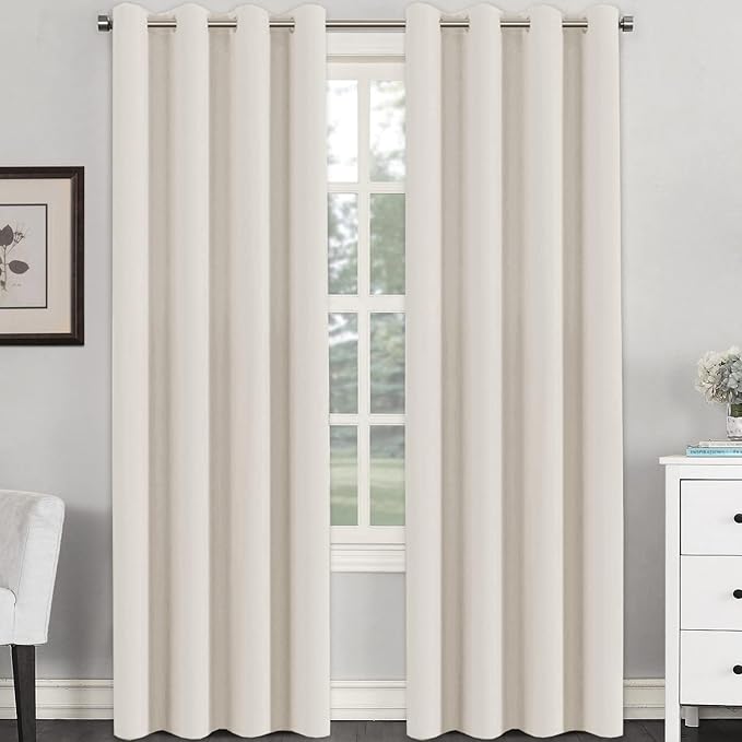H.VERSAILTEX Room Darkening Curtains for Bedroom Thermal Insulated Living Room Curtains 102 Inch Long Grommet Privacy Protection Window Curtain Panels/Drapes for Nursery, 2 Panels, Ivory