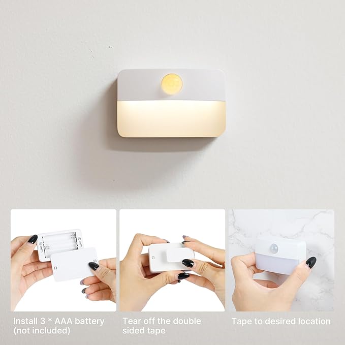 16 Pack Motion Sensor Stair Light for Indoor, Battery Operated Closet Lights, Stick on Anywhere Hallway Lamp, Portable Led Night Lamps for Bedroom Under Cabinet Kitchen