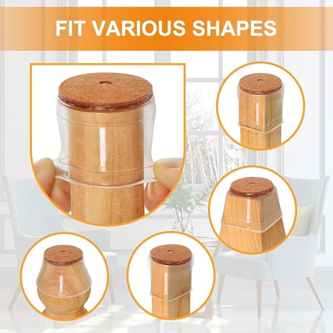 24 Pcs Chair Leg Floor Protectors for Hardwood Floors, Silicone Covers with Felt Pads, Furniture Leg Caps, Reduce Noise, Anti-Scratch, Fit (15/16" to 1-5/16")