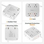 TESSAN Surge Protector Power Strip, 5 Ft Flat Plug Extension Cord with 3 USB (2 USB C) 8 Outlets, 1250W, 900J Protection, 3 Sided Outlet Extender with Power Switch for Office, Dorm Room, Grey