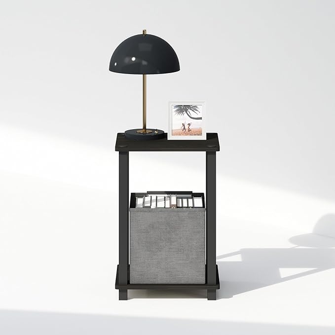 Furinno Simplistic Night Stand, 2-Tier Small Nightstand with Open Shelf, Toolless Assembly Bedside Table, End Table, Side Table, for Bedroom, Closet, Dorm, Espresso