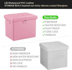 DocSafe Storage Ottoman Foot Rest Stool with Lock ＆ Handles, Fireproof Folding Leather Footstool Bench with Storage Safe for Living Room Bedroom, Home Office, Dorm, 17x13x13in, Pink