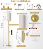 luckystyle LED Floor Lamp for Living Room, Dimmable Standing Lamps with Foot Switch,Remote Custom Color Temperature Gold Pole Lamp with Lampshade,12W Led Bulb Tall Lamps for Bedroom Office Kid Room