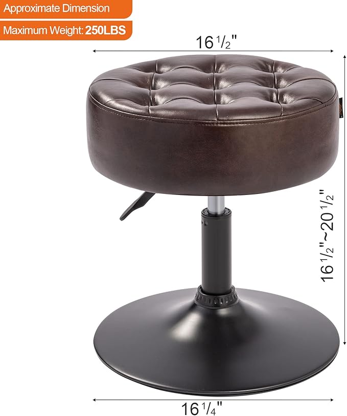 Furniliving Mid-Century Tufted Adjustable Swivel Makeup Ottoman Stool; Modern Big Size Round Vanity Stool Chair for Bedroom Living Room (BlackBrown)