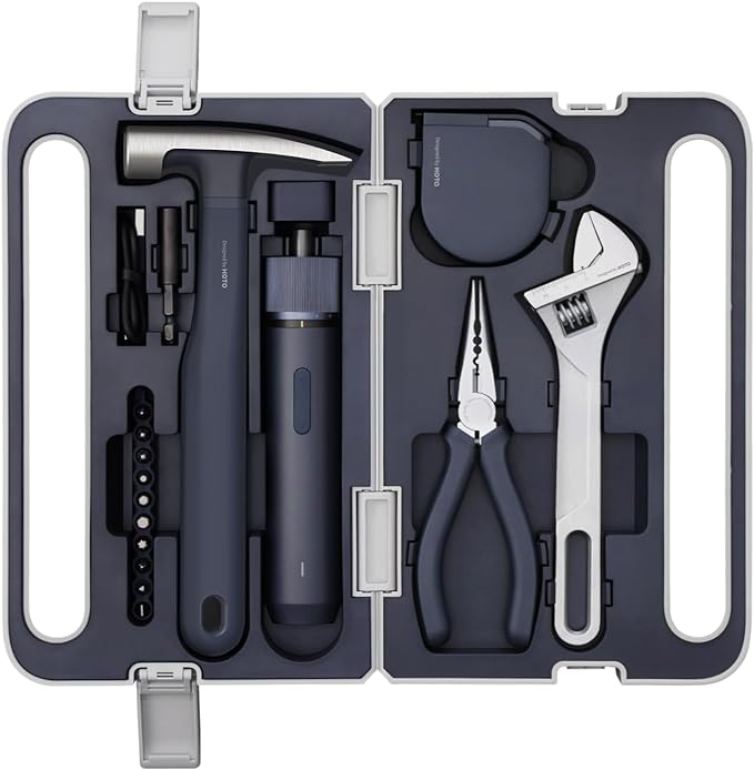 HOTO 18-Piece Tool Kit, Electric Screwdriver w/LED, 3 Torque, 10 Bits, Basic Home Tool Kit - Compact & Portable w/Hidden Buckle, Home Repair Set for DIY Projects/Dorm Repairs/Assembling