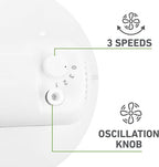 Holmes 12 Inch Oscillating Table Fan 3 Speeds 75 Degree Wide Angle Oscillation 15 Degree Adjustable Head Tilt Quiet Cooling for Home Office Bedroom Manual Control White