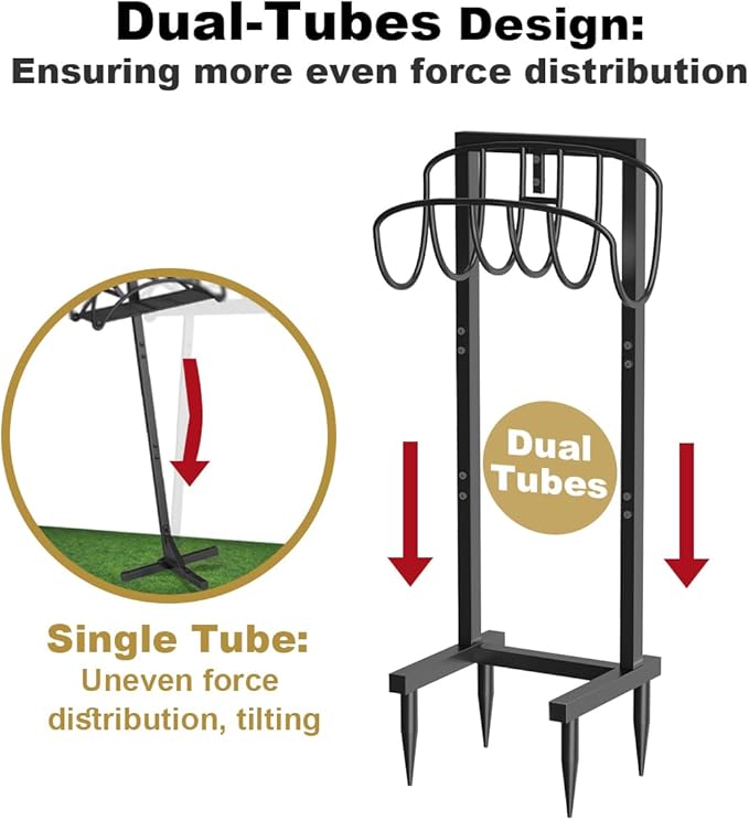 Freestanding Garden Hose Holder with 4 Spikes, Heavy Duty Metal Reel Stand Hanger Rack Organizer, Holds Storage 150ft Hose for Outside Yard Lawn, Black